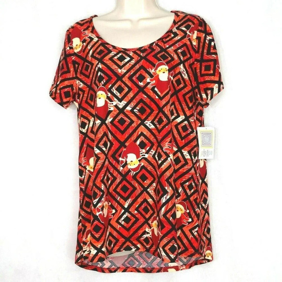 LulaRoe Classic T Tunic Top Santa Claus Christmas Women Size M Pink Red NEW - Picture 2 of 8